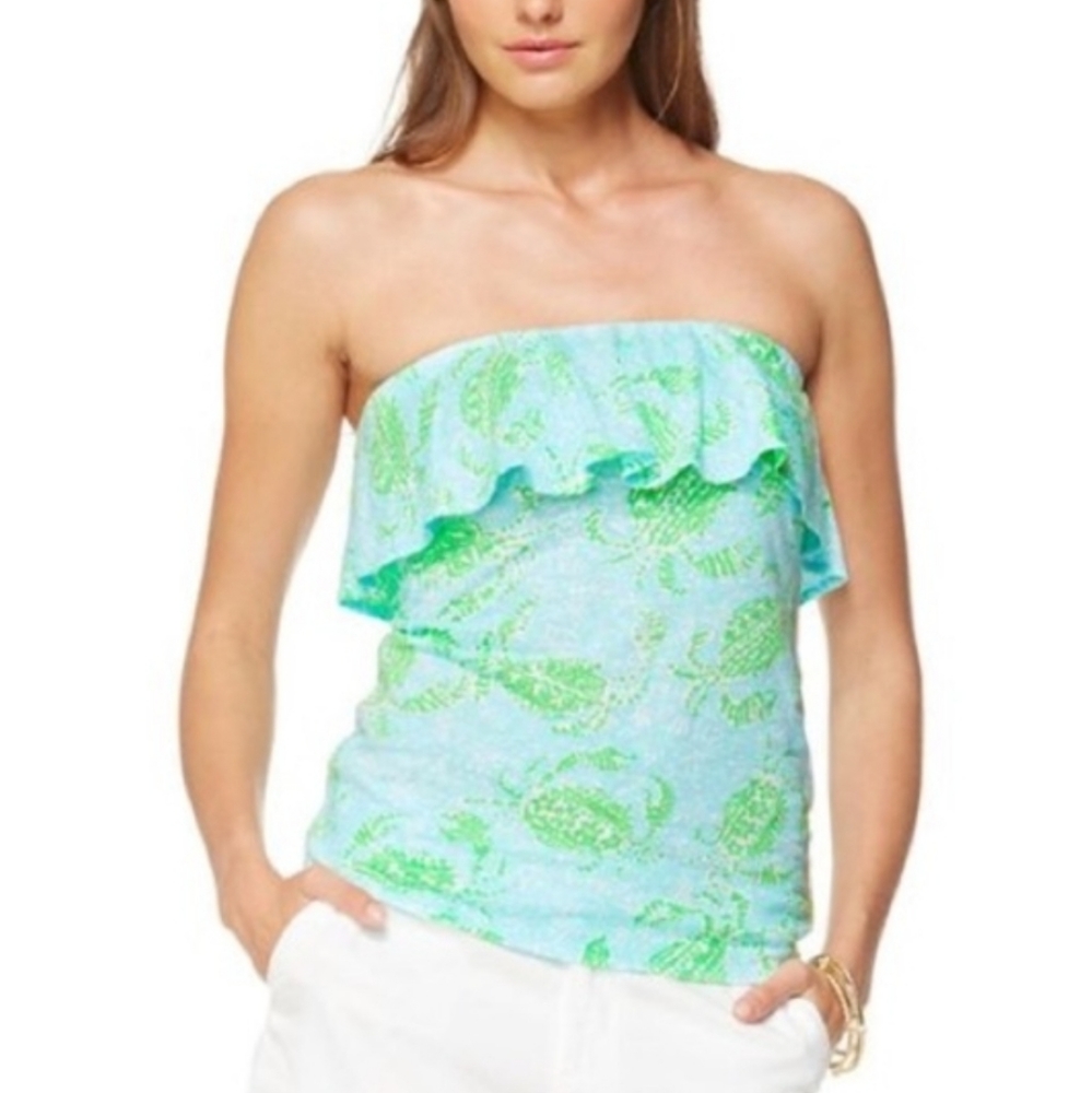Lily Pulitzer Wiley Ruffle Tube Top SIZE Small Blue Green